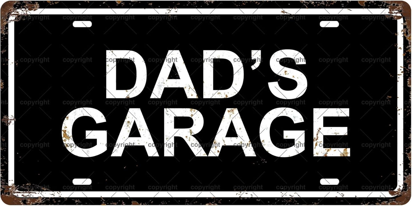 DAD'S GARAGE Space Vintage Metal Tin Sign License Plate Bar Cafe Garage Cave Home Room Wall Bathroom Farmhouse Garden Porch Patio Decor, 12 x 6 Inch