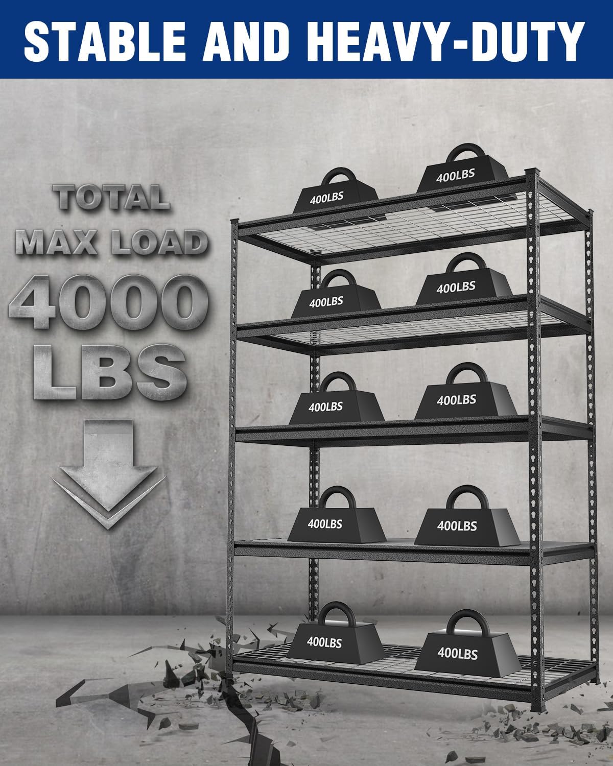 WORKPRO 5-Layer Heavy Duty Metal Storage Rack, 48”W x 24”D x 72”H, Adjustable Shelving Unit with 4000 lbs Total Load Capacity, for Garage, Kitchen, Bathroom, Warehouse