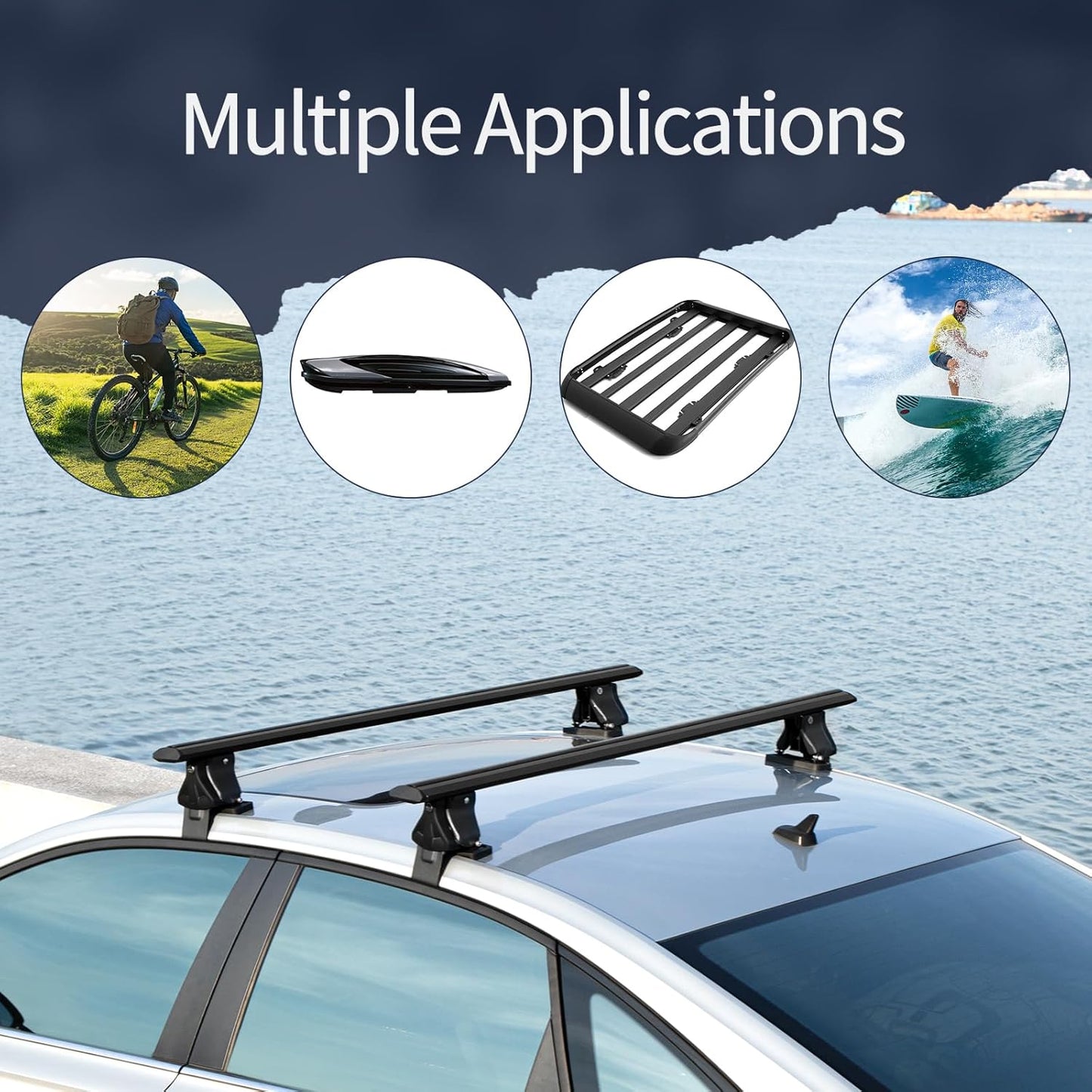 Universal 55" Roof Rack Cross Bars, Adjustable Car Top Roof Rack,Aluminum Locking Crossbars Fit for Car SUV Without Any Types of Side Rails