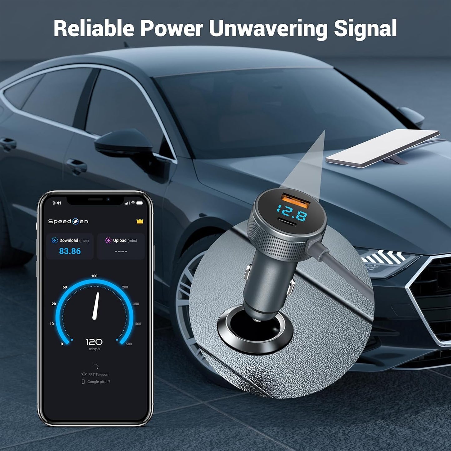 Starlink Mini Cable,3-in-1 Starlink Mini Car Adapter with Digital Display, Starlink Mini Power Cable12V-48V，Cigarette Lighter Adapter with USB C PD 40W& USB A 35W Ports for Trucks and Cars(10FT)