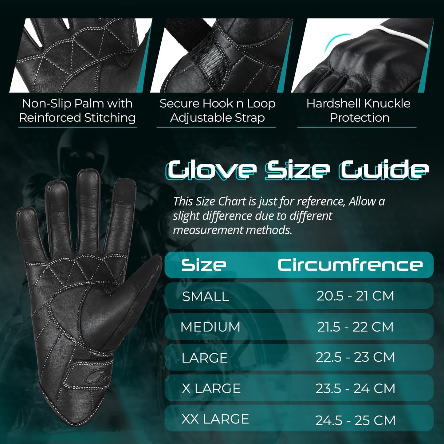 aasportx Motorcycle Gloves - Men's Leather Motorbike Gloves with Touchscreen Function - Non-Slip Pads for Men & Women