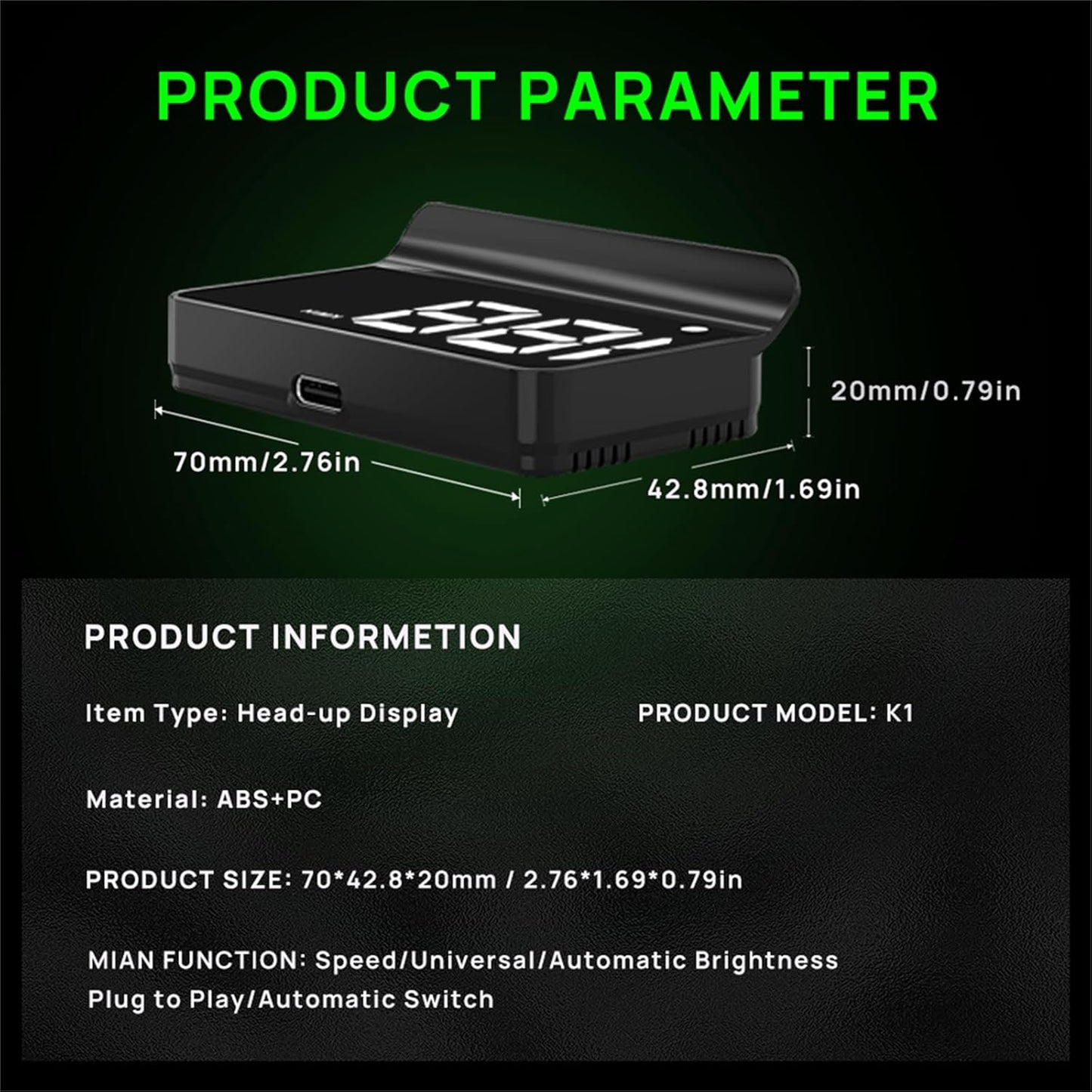 Heads up Display for Cars,Car HUD,Head up Display for Car,Digital GPS HUD Speedometer,USB Cable Plug and Play,Automatic Brightness Adjustment,Large Font Display (K1-White)