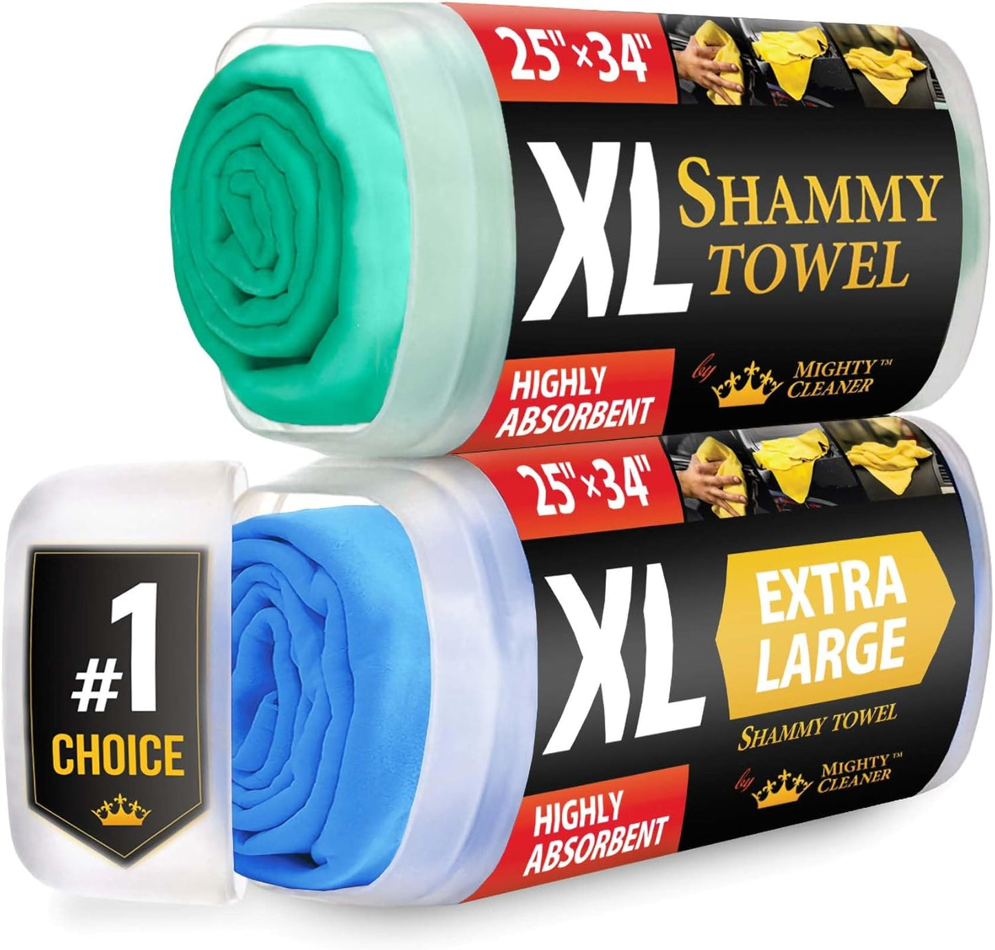 Premium XL Shammy Towel for Car - 2pk (34”x25”) - Super Absorbent Chamois Cloth - Spots & Scratch-Free - Reusable Car Drying Towel