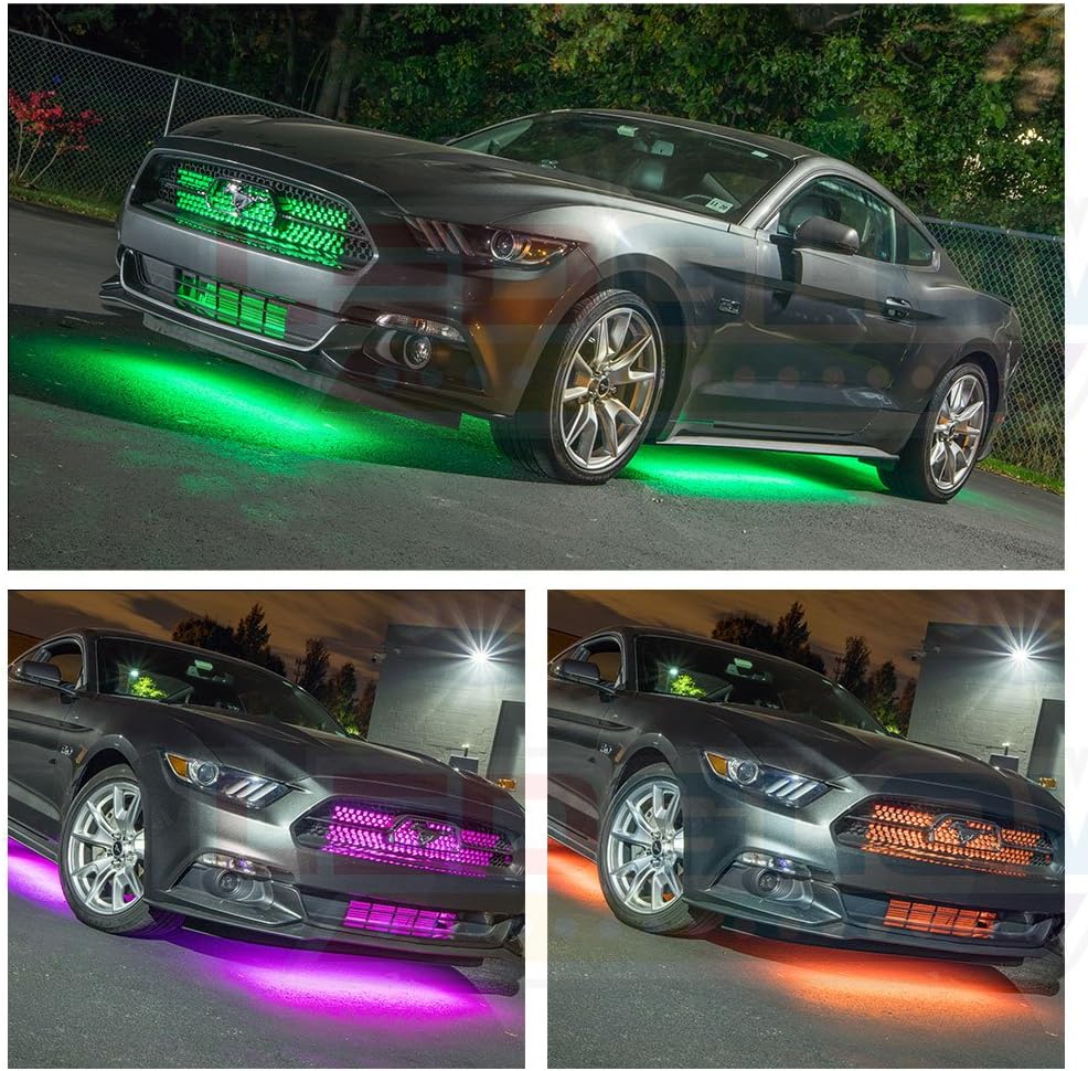 LEDGlow 4pc Million Color Multi-Color LED Underbody Underglow & 2pc Interior Footwell Accent Lighting Kit for Cars - 18 Solid Colors - 12 Unique Patterns - Music Mode - Includes Control Box & Remote