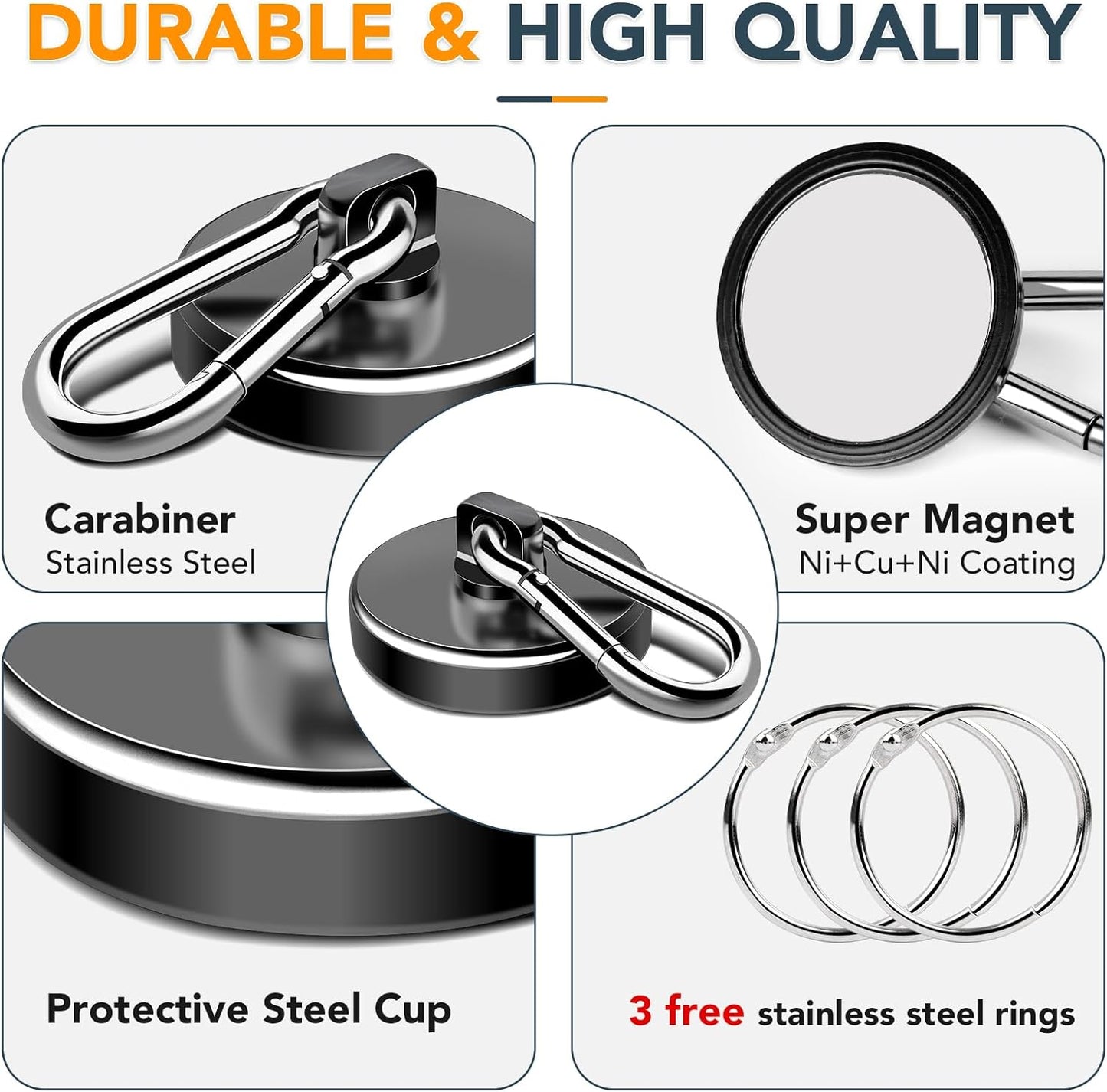 MIKEDE Magnetic Hooks Heavy Duty, 200LBS+ Powerful Magnetic Hooks Cruise, Super Strong Swivel Magnet Hooks Neodymium Magnets with Carabiner Hook for Hanging, Workplace - 2 Pack