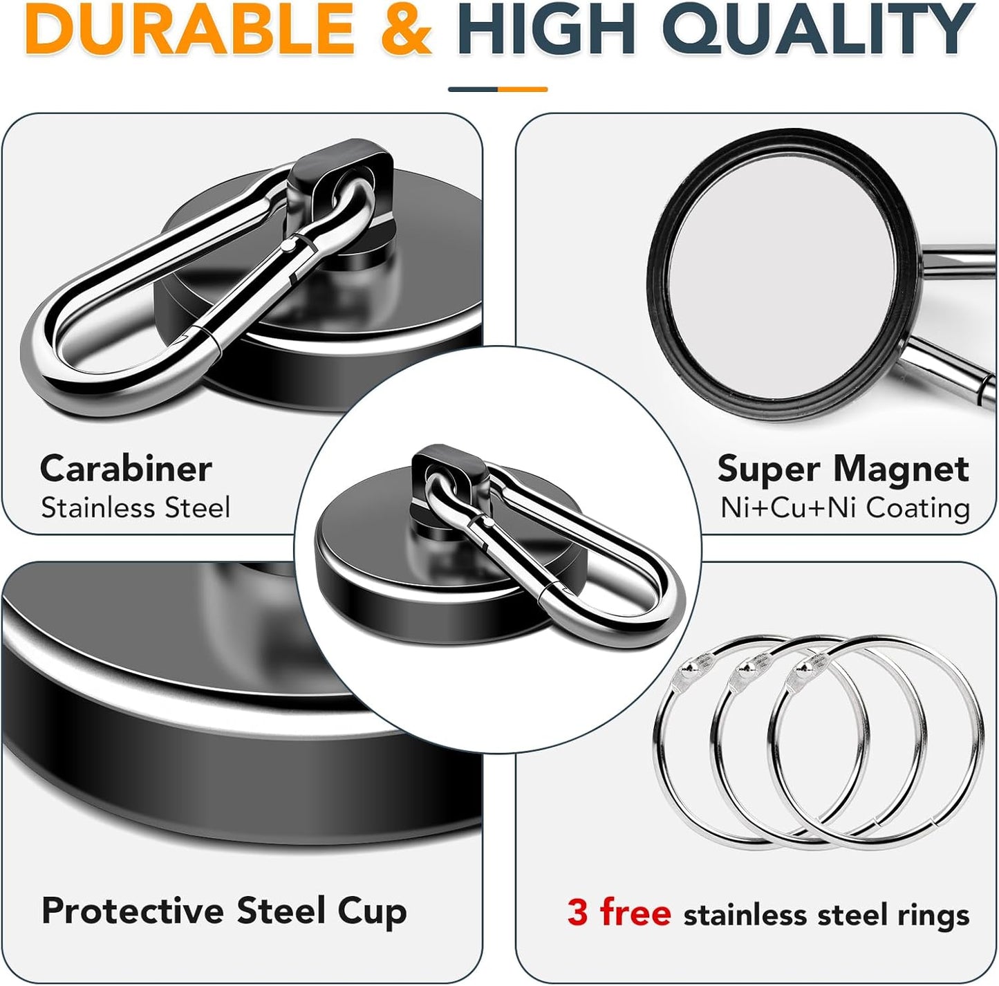 MIKEDE Magnetic Hooks Heavy Duty, 70LBS Strong Magnetic Hooks with Carabiner Hooks, Neodymium Black Magnets with Swivel Hooks Great for Hanging, Kitchen, Grill, Locker or Cruise Cabin - 10 Pack