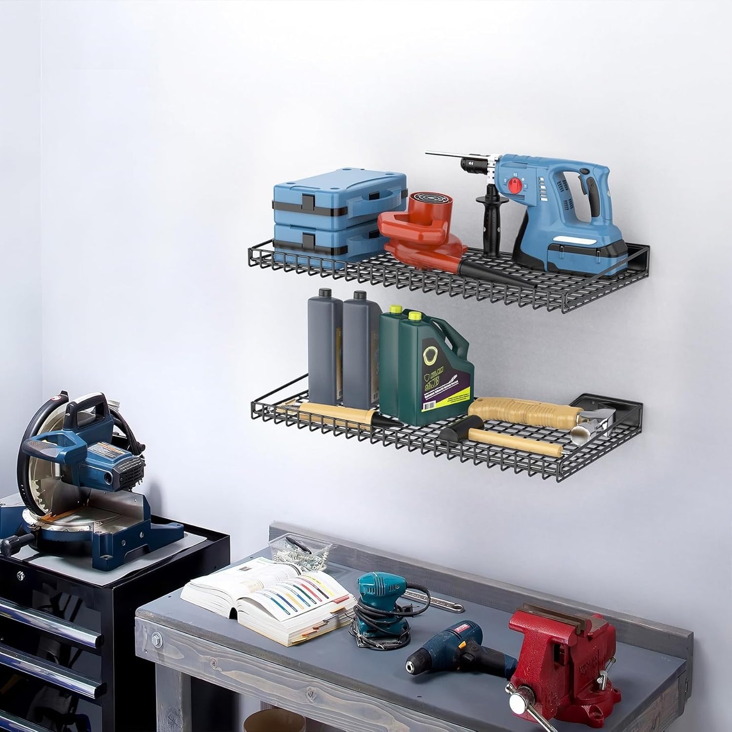 TORACK Wall-Mounted Storage Shelves, Mixed-Size Garage Shelving for Closet & Laundry Room, Heavy-Duty Wall Shelf Holds Up to 65 lbs(Black)