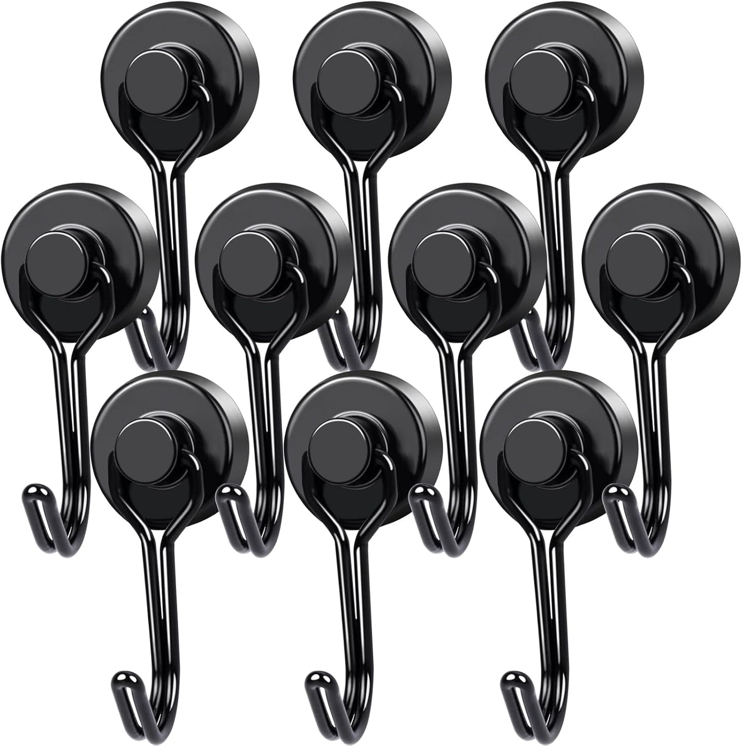 MIKEDE Magnetic Hooks, 40Lbs Heavy Duty Neodymium Magnet Hooks Black Magnetic Swivel Hooks for Hanging, 10 Pack Rust Proof Strong Magnets with Hook Metal Hanger for Fridge, Toolbox, Storage