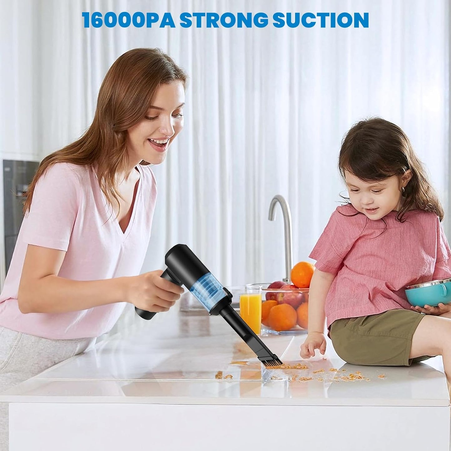 90° Foldable Car Vacuum Portable Cordless 16000PA, 4-in-1 Mini Vacuum Cleaner with Brushless Motor, Handheld Vacuum Cordless Blower/Pump for Car, Home,Office