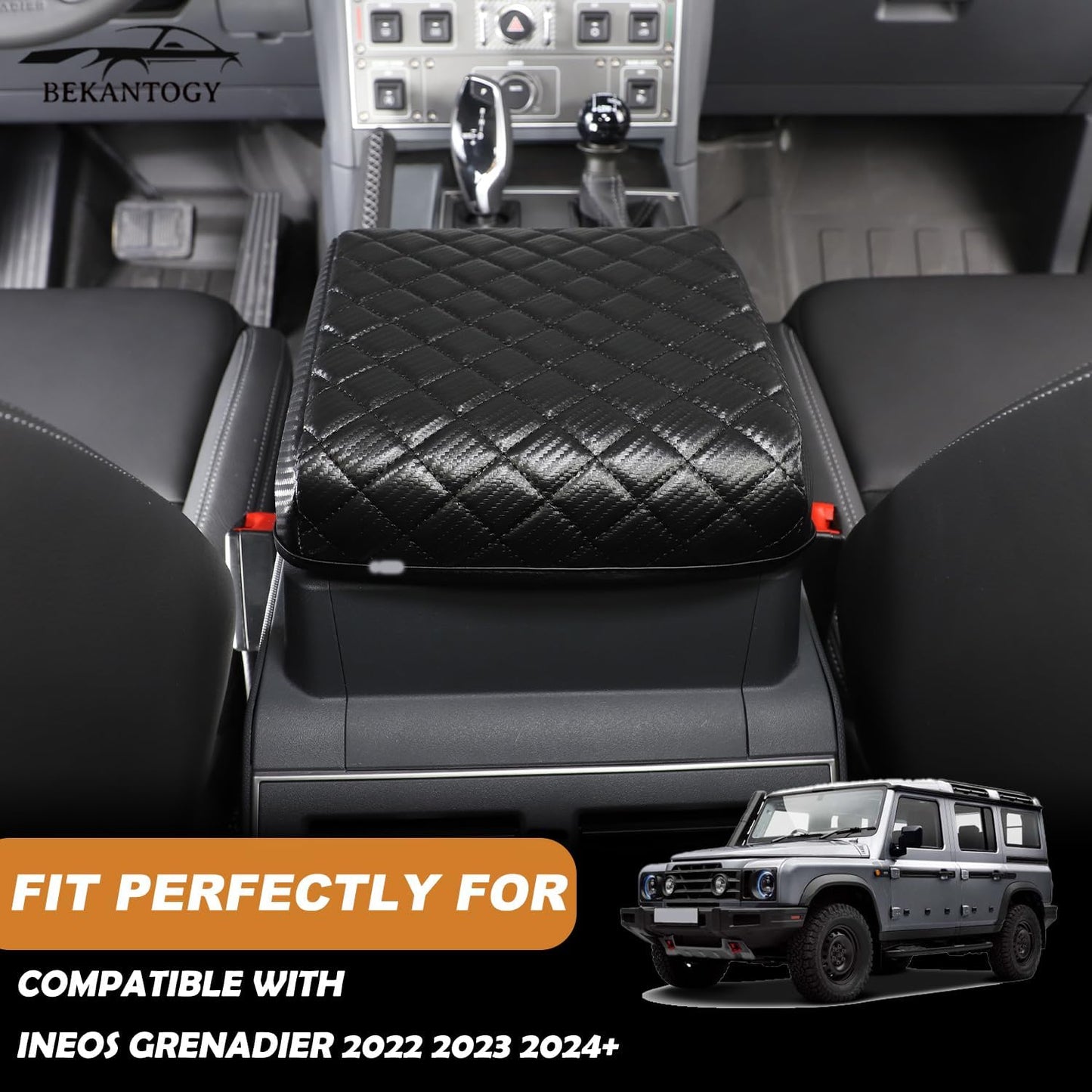 Car Armrest Box Cover Protector Compatible with Ineos Grenadier 2020-2024 Center Console Lid Protector Cover Original Customized Armrest Cover (Carbon Fiber Texture)
