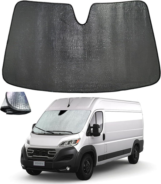Windshield Sun Shade for 2014-2025 Dodge RAM ProMaster Full Size Cargo Van Chassis Cab Cutaway - 5-Layer Bubble Foldable Front Window Shade Sun Visor Accessories - Blocks Heat & UV Rays