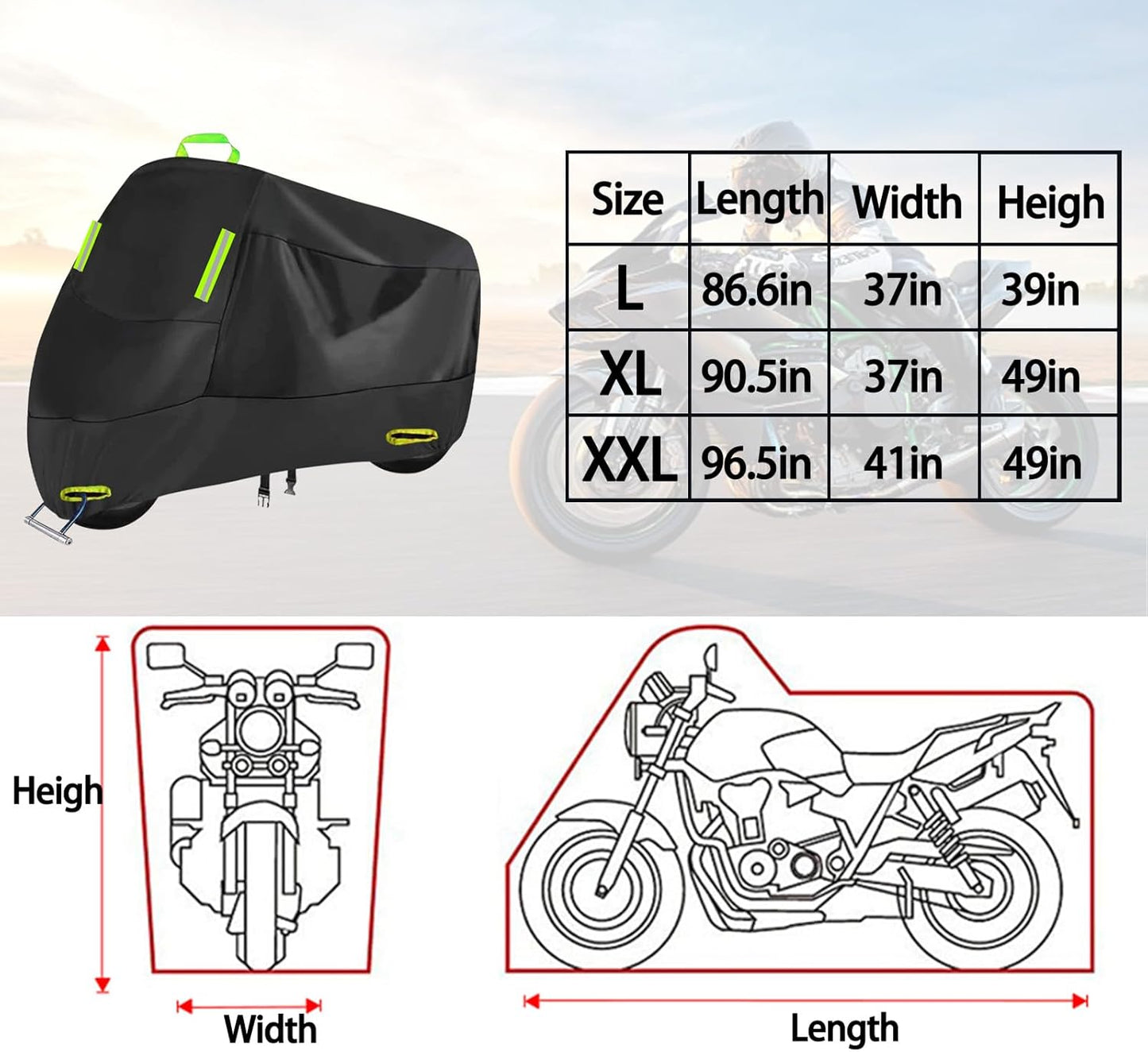 Motorcycle Cover All Season, Outdoor Storage Moped Covers, All-Weather Universal Waterproof Scooter Cover Fits up to 90.5" Motorcycles Vehicle
