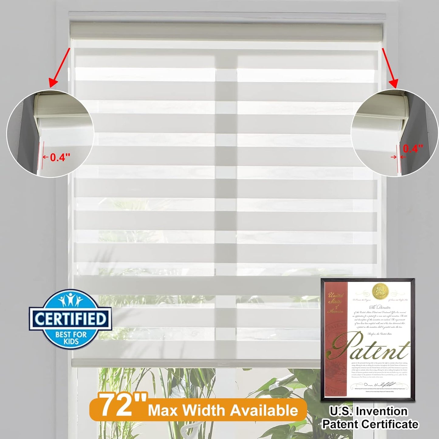 Persilux Cordless Zebra Blinds for Windows Free-Stop Window Blinds (30" W X 72" H, Cream) Dual Layer Light Control for Day and Night, Light Filtering Sheer Shades for Home, Easy to Install