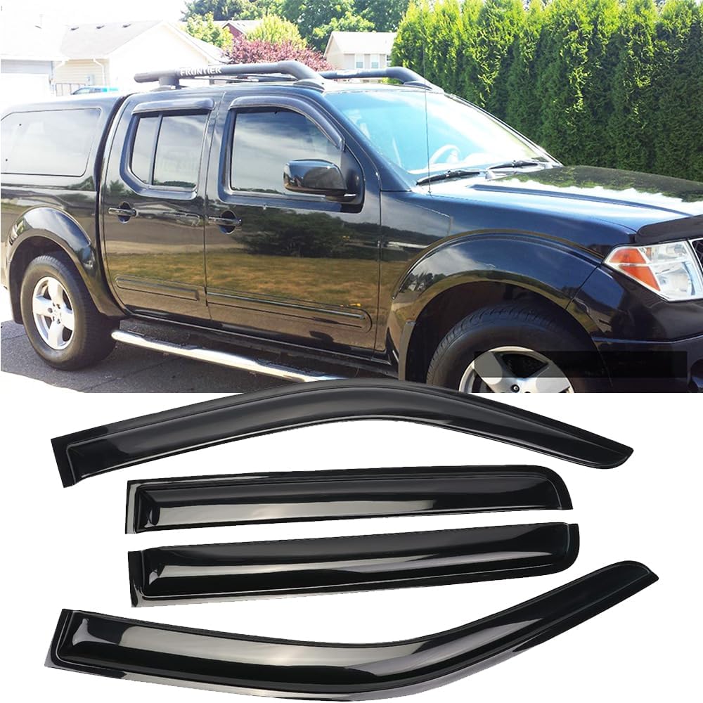 94407 Side Window Wind Vent Deflector,4pc Outside Mount Style Nice Sun Rain Guards Set,Window Visor fit for 2005-2022 Nissan Frontier Crew Cab with 4 Full Size Doors