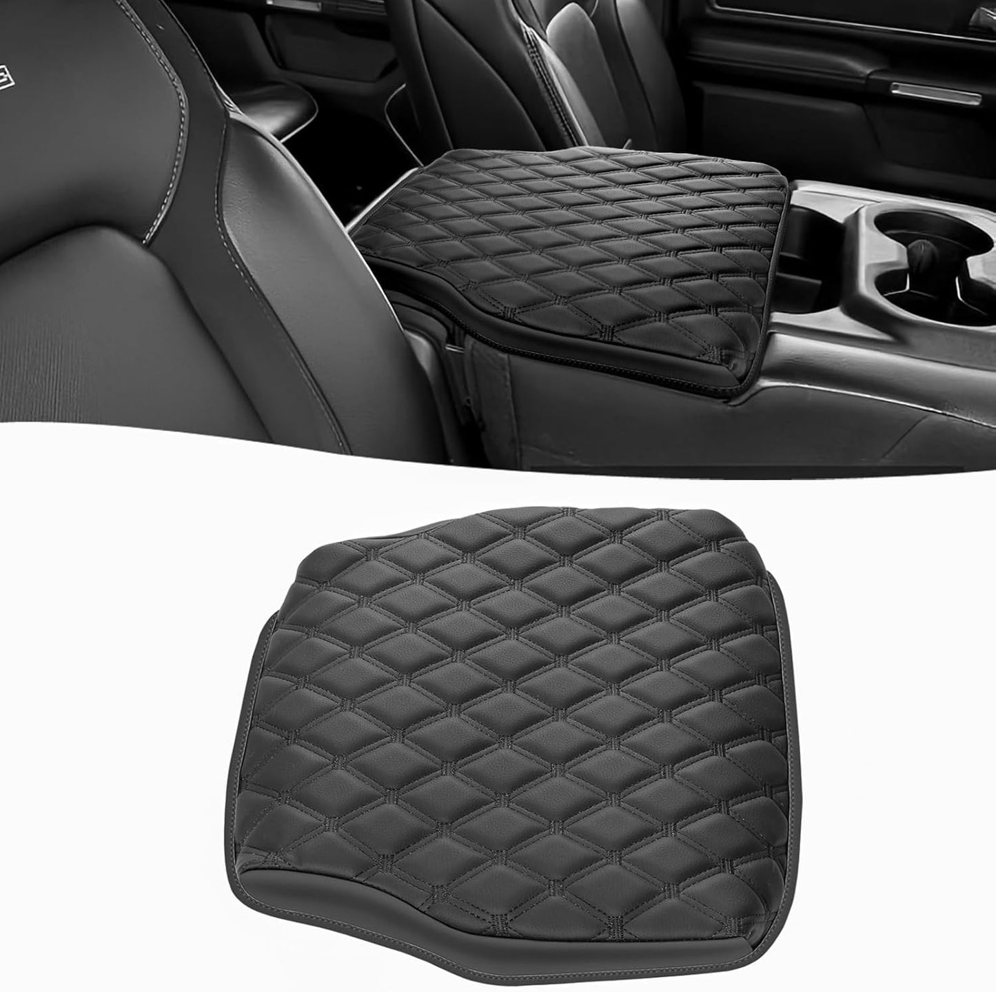 GIANT PANDA Custom Fit Center Console Cover for Dodge RAM 1500,2019 2020 2021 2022 2023 2024 with Jump Seat- Waterproof Faux Leather Armrest Center Cover - Full Protection-Black