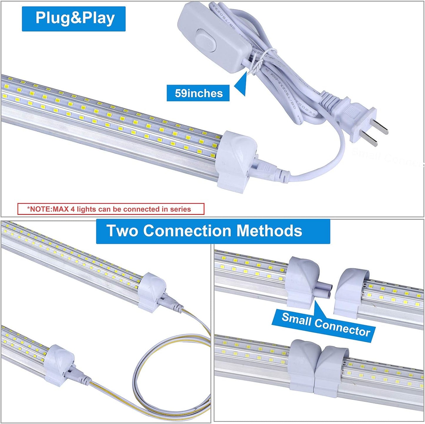 (20-Pack)4FT LED Shop Light Fixture, 72W 6000K Cold White 9500LM Super Bright T8 Integrated LED Tube, 4 Rows Linkable Shop Lights, T8 LED Tube Lights, 4 LED shop lights for garage 4 foot with plug