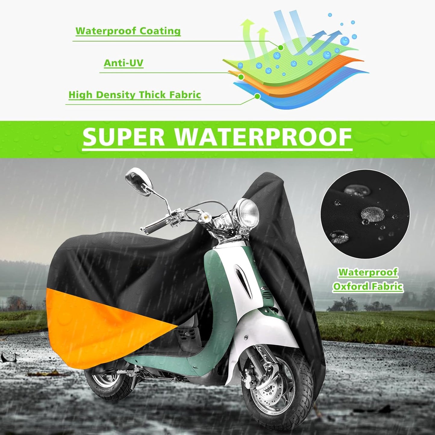 COVERVIN Scooter Outdoor Waterproof Cover, Moped Cover Vespa Cover for Honda Ruckus Yamaha 60″ Long (XS, Black Orange)