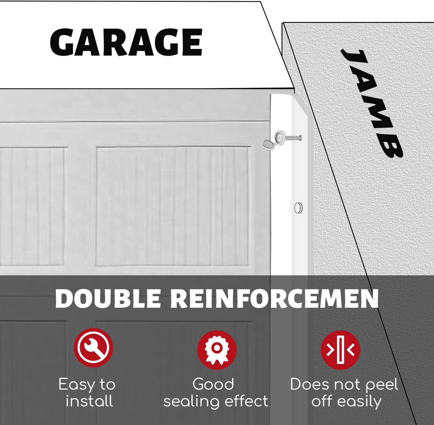 Garage Door Seal Top and Sides Seal Strip, 40FT Universal Garage Door Weather Stripping, Durable Garage Door Bottom Seal Replacement with Adhesive Backing and Screws (White, 40FT)