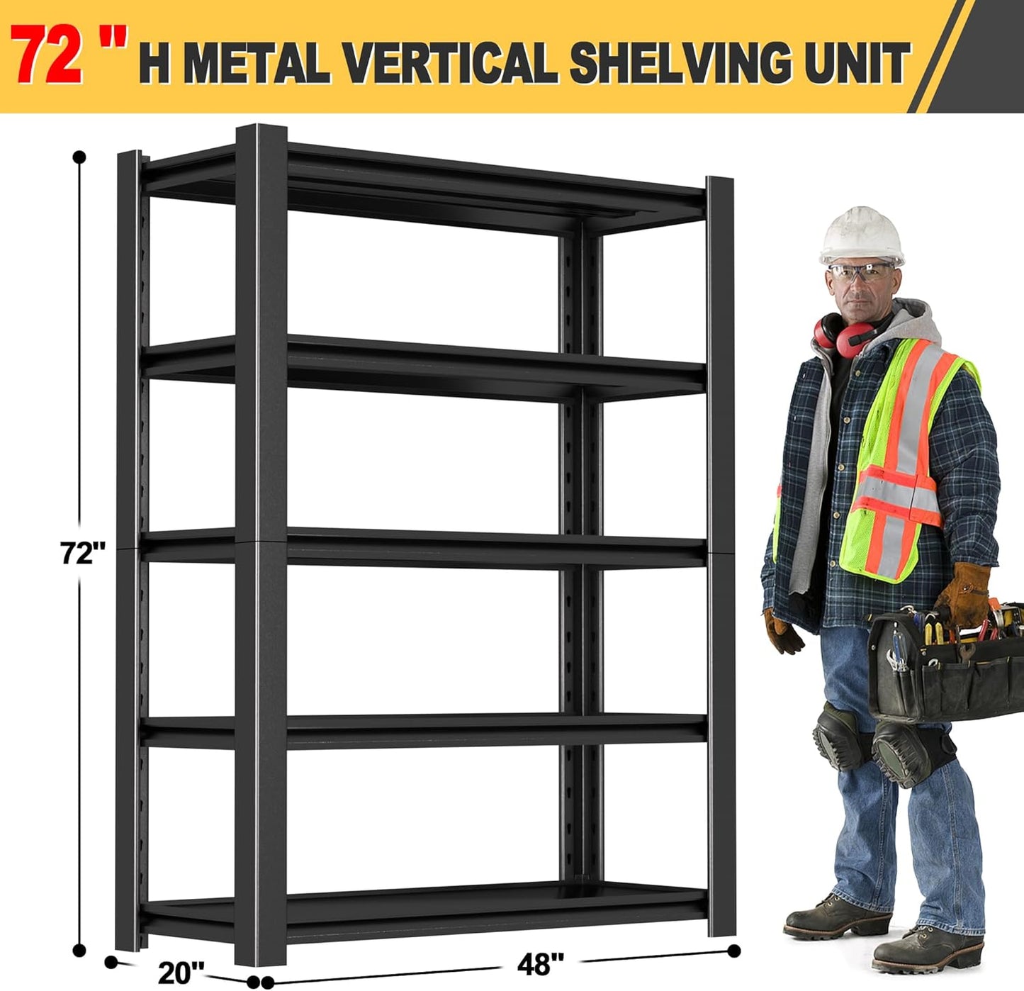 72" H x 48" W x 20" D 5-Tier Heavy Duty Garage Shelving Unit, 3000 LBS Capacity Metal Storage Rack,Adjustable Steel Shelves for Garage, Warehouse, Basement, Pantry, Workshop.1 Pack