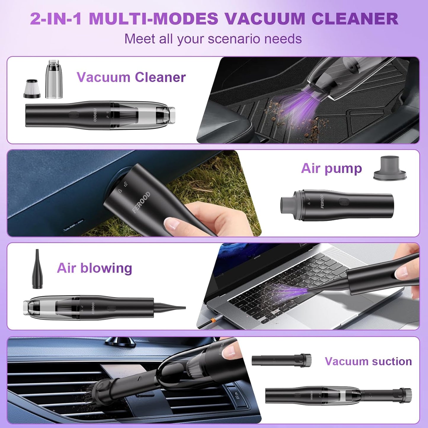 Handheld Vacuum Cordless Cleaner, 0.86 Lb Ultra-Lightweight Car Vacuum Portable Cordless, Mini Vacuum Cleaner with Low Noise Blower, Washable HEPA Filter, Seen on TV - USB Car Charging