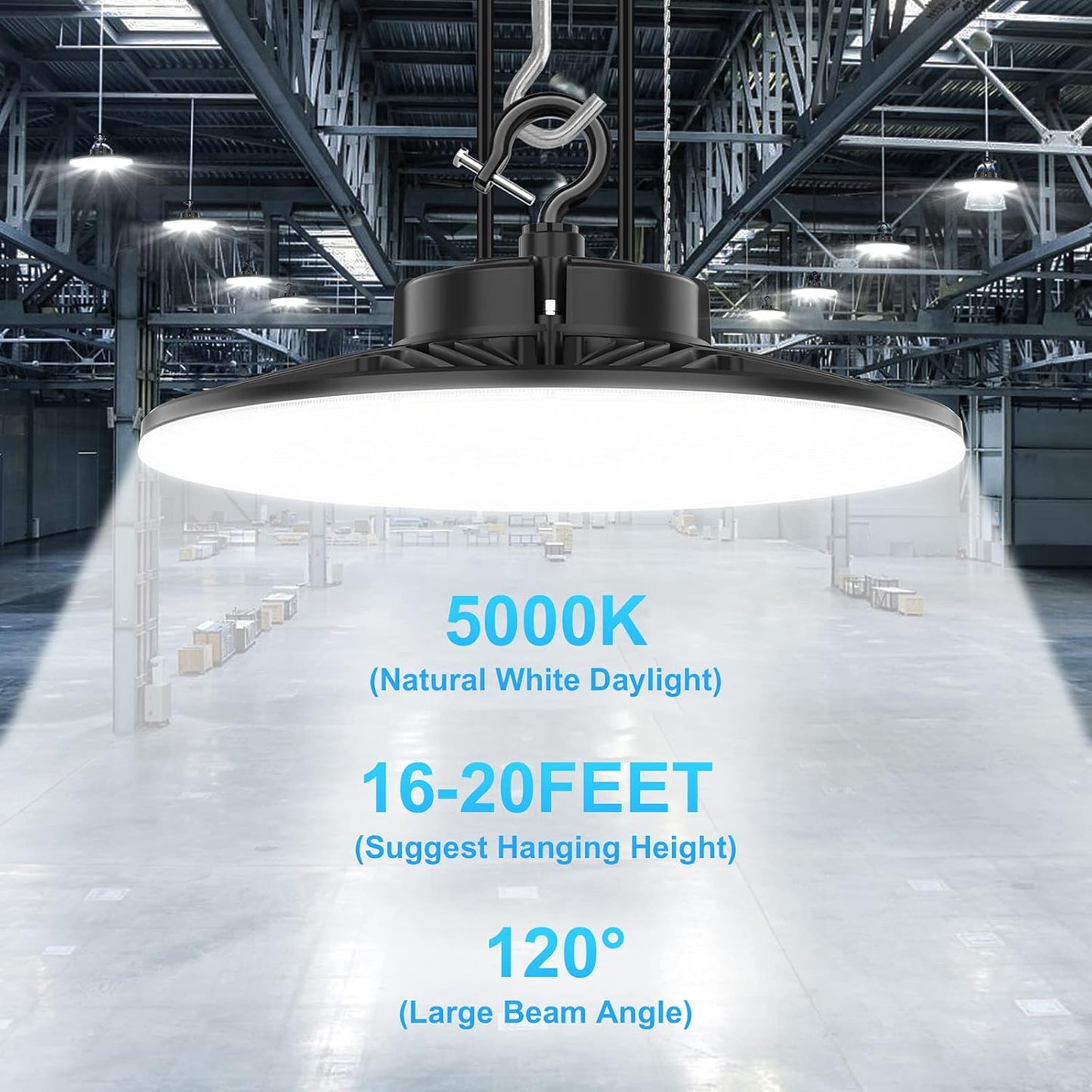 480V High Bay LED Lights 240W 36000LM(150LM/W) UL DLC Listed 0-10V Dimmable UFO High Bay Lighting 240W 200W 150W Adjustable 5000K IP65 Barn Workshop Warehouse Gym Factory Light