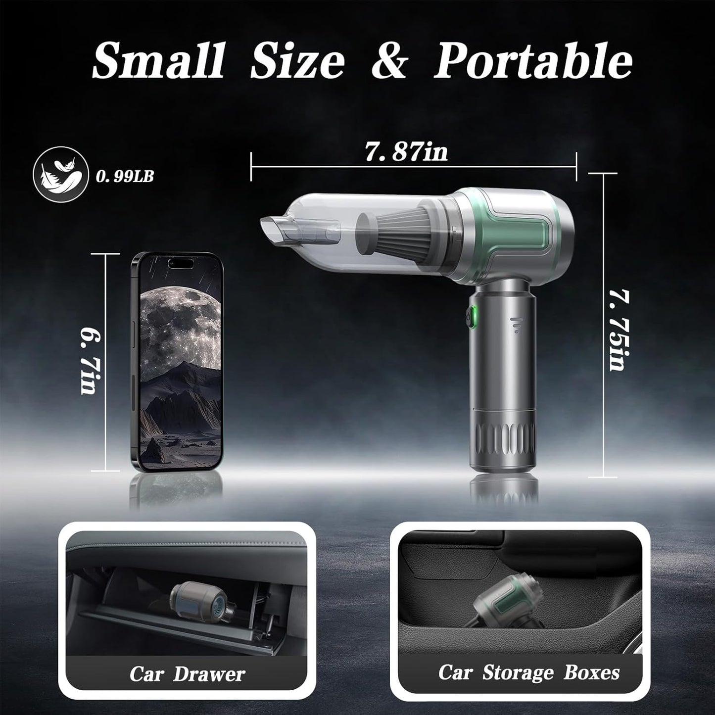 Car Vacuum Portable Cordless, 16000PA Powerful Car Vacuum Cleaner, 7 in 1 Mini Vacuum Handheld Rechargeable, Air Duster, Dual Filter for Cars, Home, Office, Pet