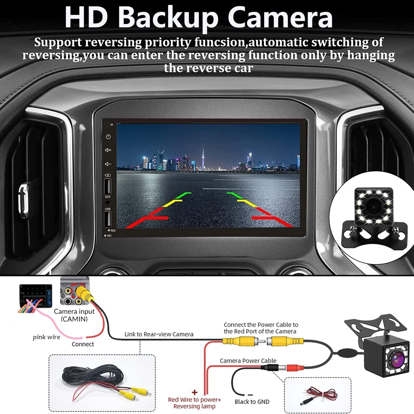 Double Din Car Stereo with Wireless Apple CarPlay & Android Auto, 7inch Touchscreen Car Audio Receiver, Wireless Car Radio with Bluetooth, Backup Camera/Mirrorlink/FM/SWC/Subwoofer/2 USB/AUX Input