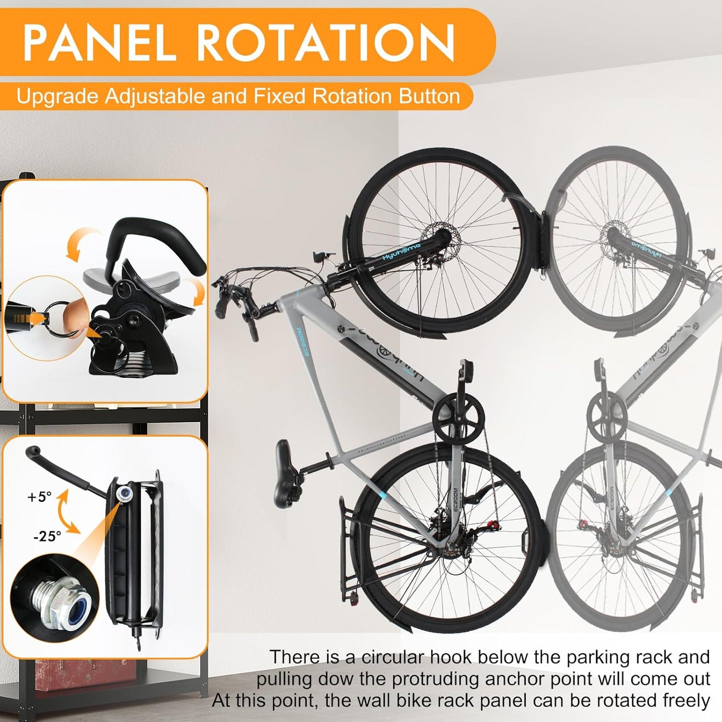 Bike Wall Mount, Space Saving Bike Wall Hanger, Hanging Bike Rack for Garage, Vertical Swivel Bike Wall Mount Easy to Install, Black (1Pack, Hold Up to 66 lbs)