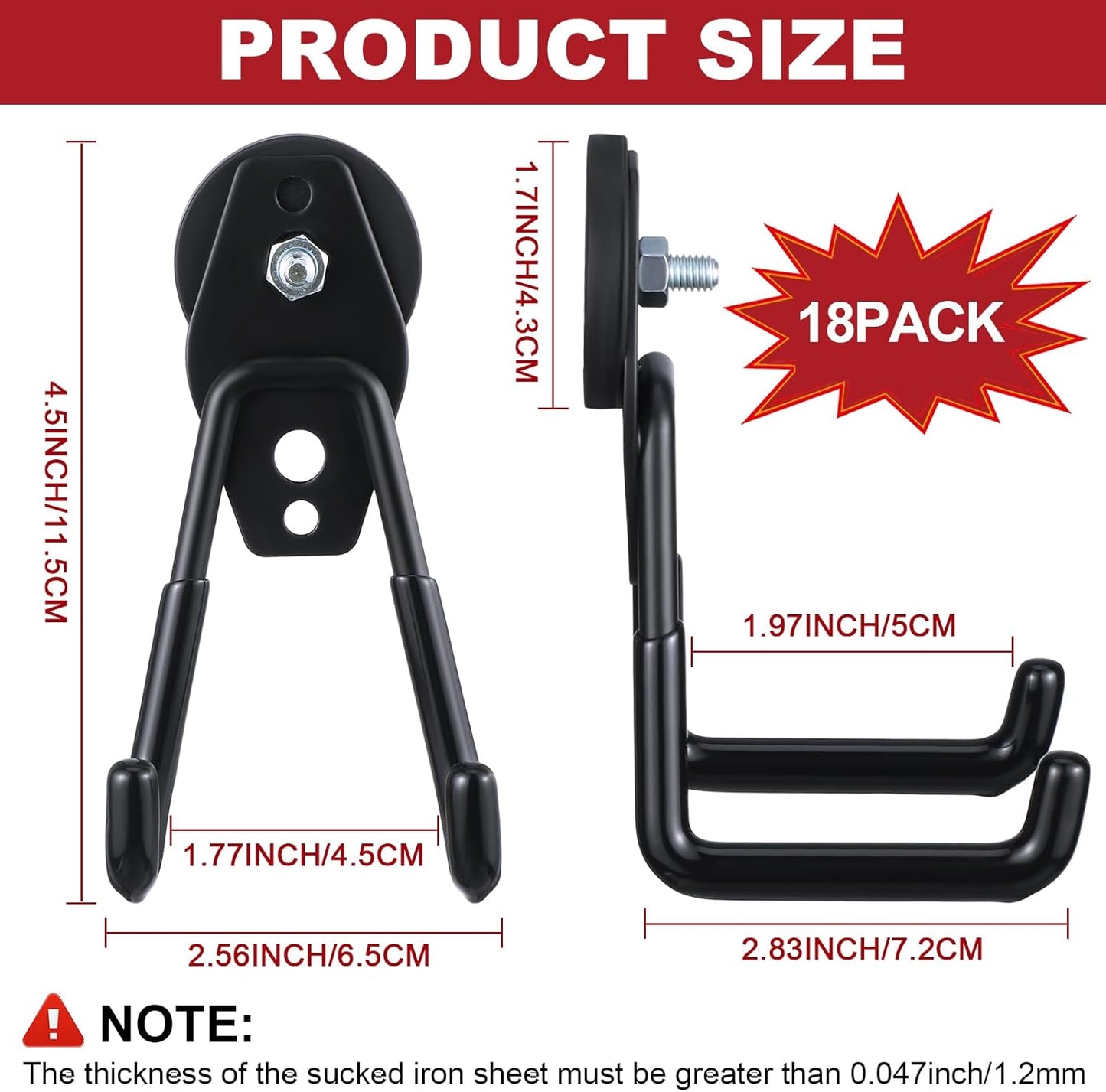 Landhoow Large Magnetic Hooks Heavy Duty Garage Magnet Hooks Strong Storage Utility Magnetic Hangers with Anti Slip Rubber Coating for Indoor and Outdoor Hanging(Black,18 Pcs)