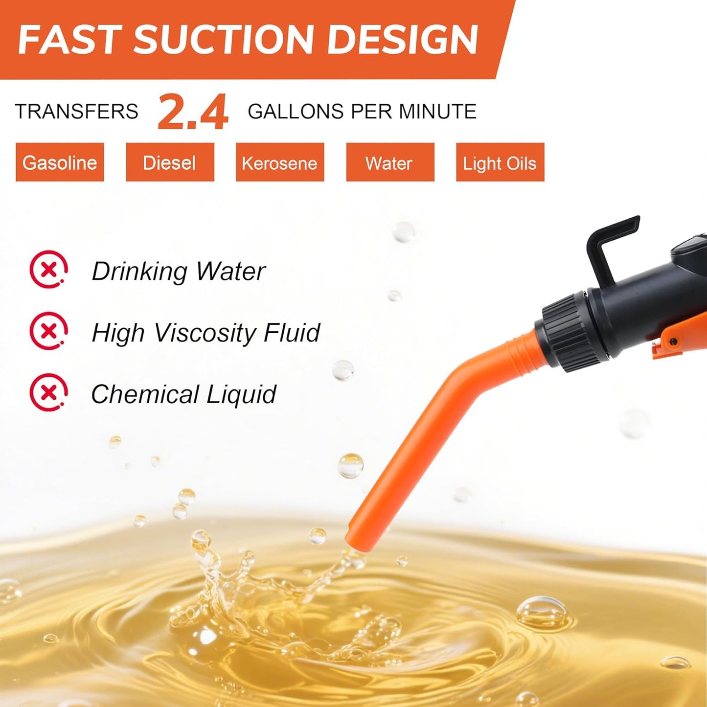 Portable Power Battery Pump - Battery Powered Siphon Fuel Transfer Pump, Siphon Pump for Gasoline, Fuel, Diesel, Water Universal Fit for Gasoline, Car, Portable Fuel Transfer Pump