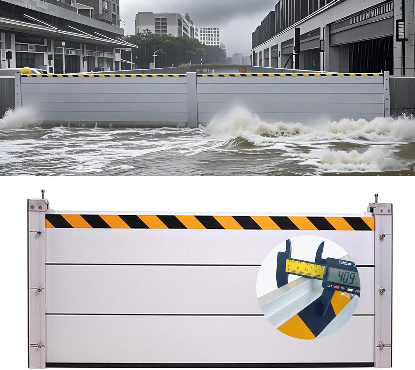 Reusable Heavy Duty Aluminum Flood Barriers for Home Exterior, Flood Protection Barriers Water Barrier Door Quick Detachable Garage Doors Detachable Mobile Rain Water Baffle (H 7.9 inch L 12FT)