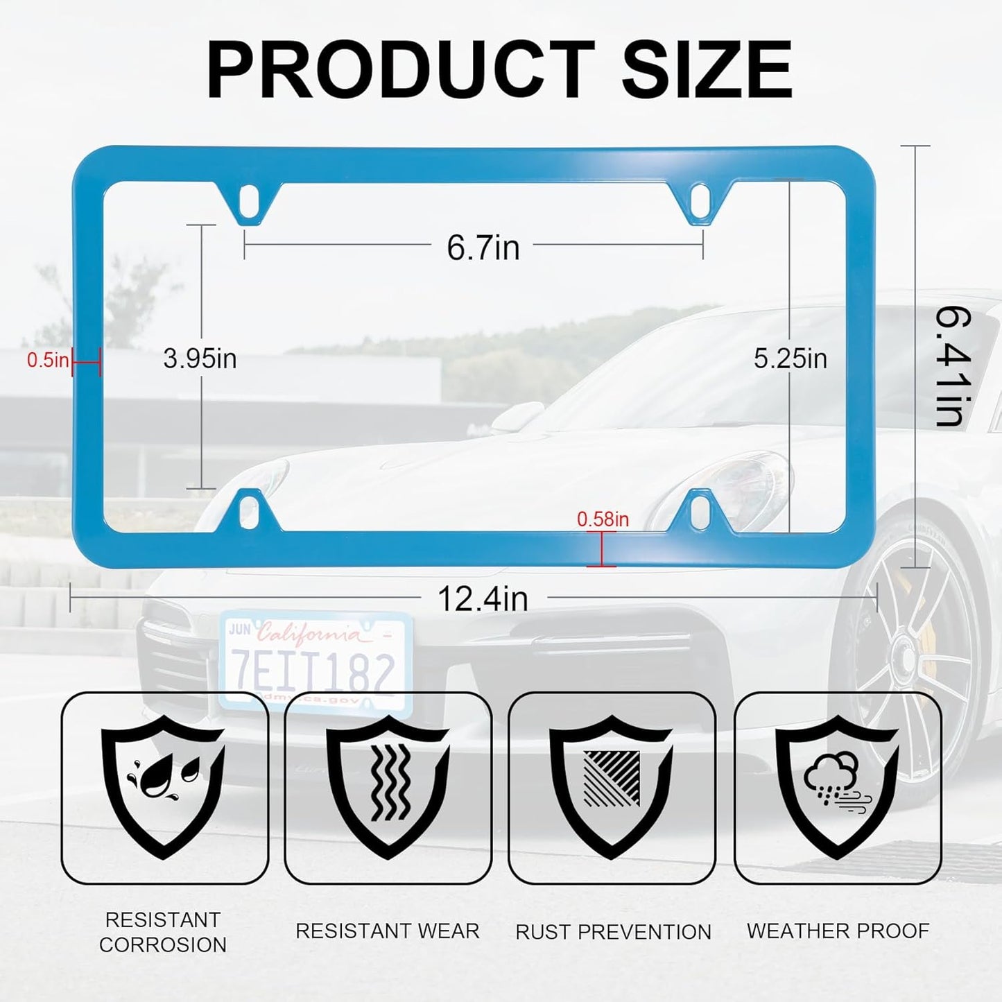 LivTee 4 Holes Stainless Steel License Plate Frames, 2 PCS Car Licence Plate Covers, Automotive Exterior Accessories Slim Design with Bolts Washer Caps for US Vehicles, Blue