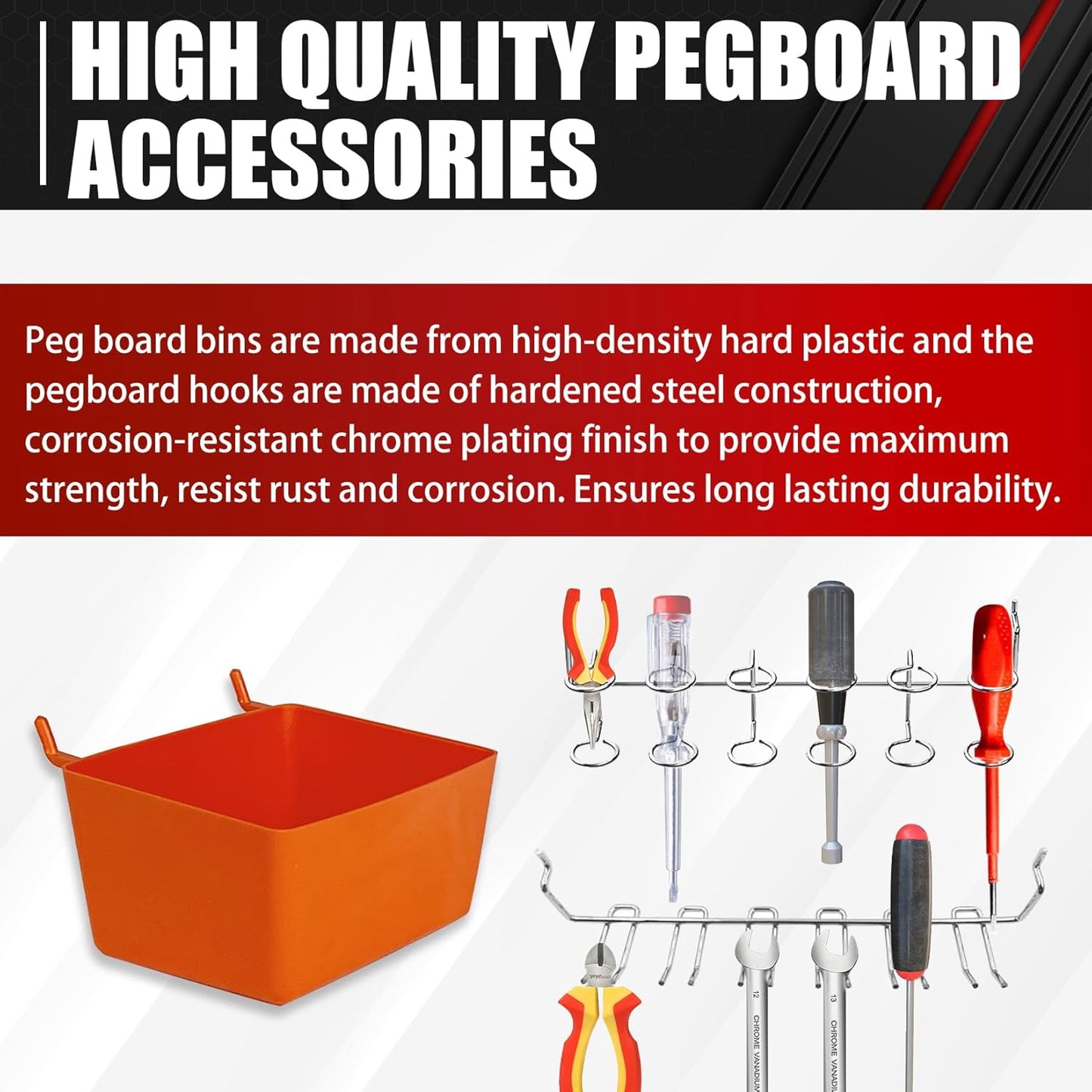 C&T 80 Piece Pegboard Hooks Assortment Kit, Pegboard Accessories Organizer Set with Bins, 1/8 and 1/4 in pegboard Hooks, for Hanging Tools, Organizing Various Tools,Garage Pegboard Wall Organization