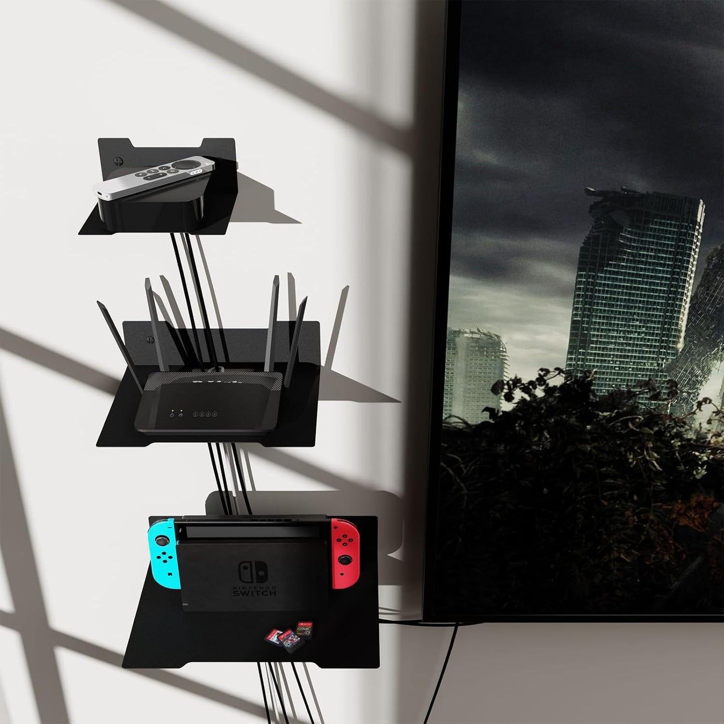 Floating Metal Wall Mount Shelf,Shelf for Projector,TV Cable Box,Router,Speaker,Sound Bar,Camera,Gaming,Decor Display (1, Large)