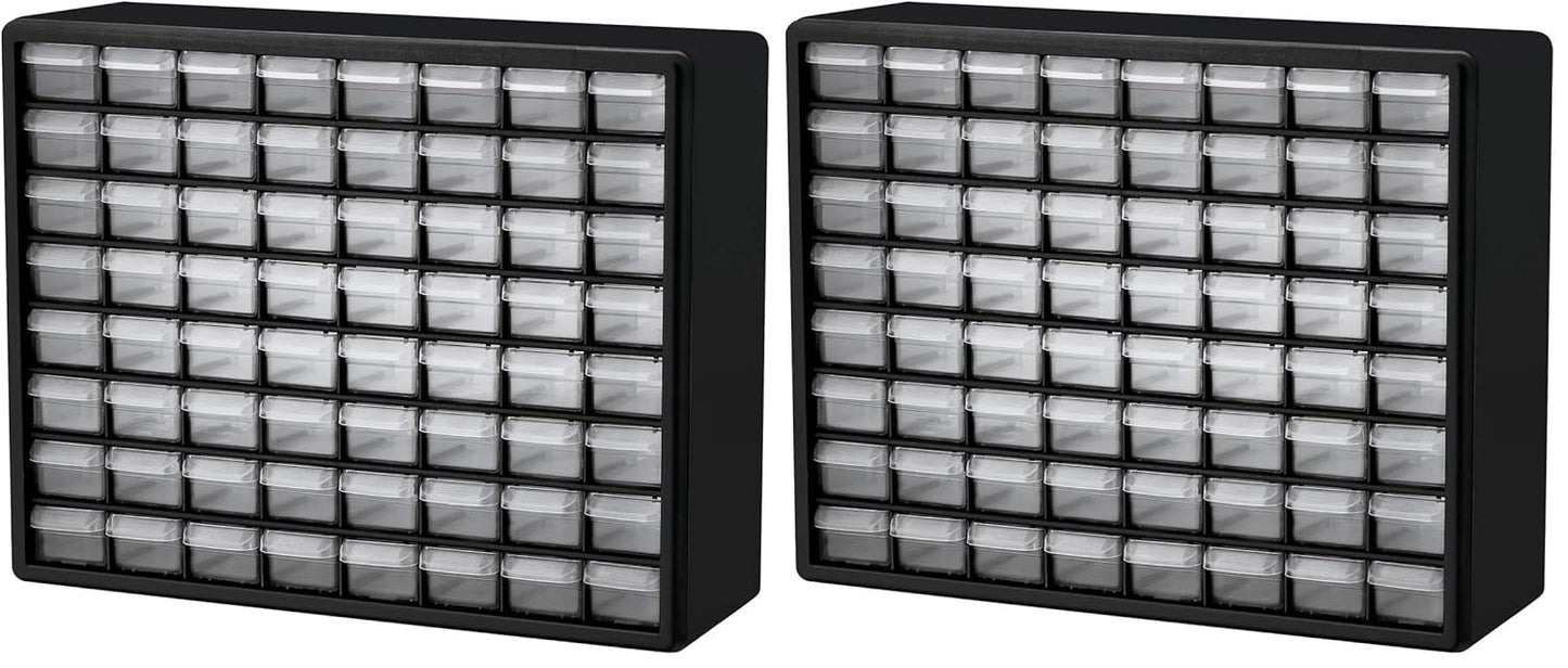 Akro-Mils 64-Drawer Plastic Drawer Storage Cabinet for Garage Organization, Bead Organizer, Building Bricks Storage, Teacher Toolbox, Makeup Organizer, 20-Inch W x 6-Inch D x 16-Inch H, 10164 Black