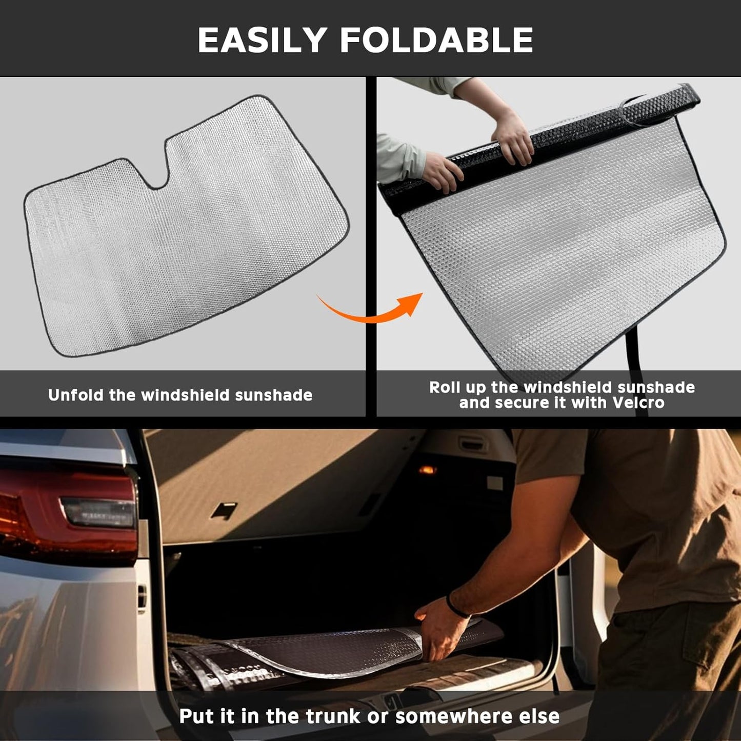 Windshield Sun Shade for Tesla Model Y 2020-2024 - 5-Layer Bubble Accordion Foldable Front Window Shade Sun Visor Accessories - Blocks Heat & UV Rays