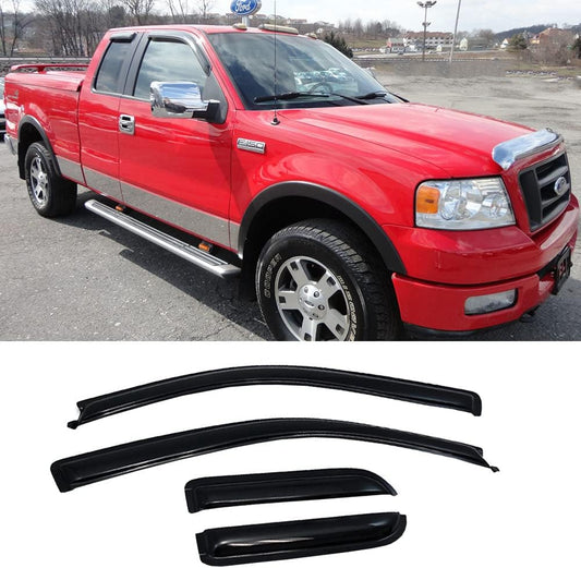 94738 Side Window Wind Deflector,4pc Outside Mount Style Nice Sun Rain Guards Set,Window Visor fit for 2004-2014 Ford F150 Super/Extended Cab Only(Not Fit 2004 Heritage)