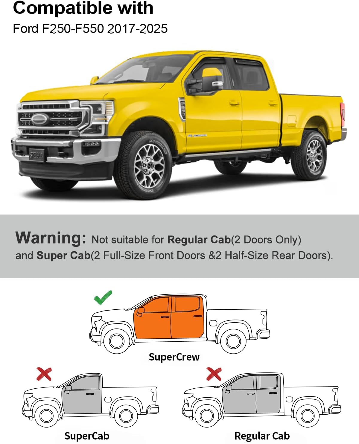 in-Channel Window Rain Guards Fit for Ford F250-F550 2017-2025 Crew Cab Extra Durable Window Deflectors Vent Shades Visors Exterior Car Accessories - 4 pcs