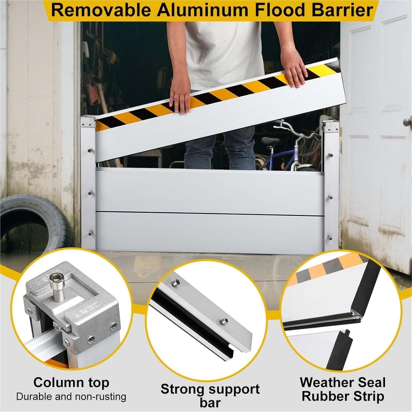 Reusable Heavy Duty Aluminum Flood Barriers for Home Exterior, Flood Protection Barriers Water Barrier Door Quick Detachable Garage Doors Detachable Mobile Rain Water Baffle (H 7.9 inch L 16FT)