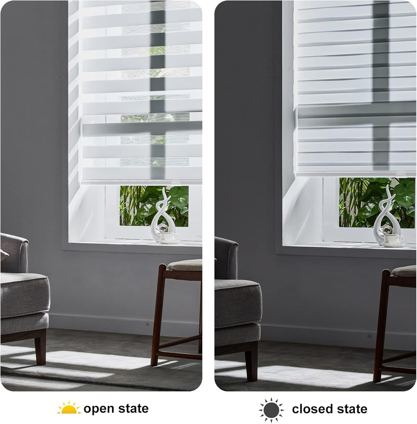 Persilux Zebra Blinds Cordless, Zebra Roller Shades for Windows (32.5" W x 72" H, White) Light Filtering Day and Night Window Drapes Sheer Shades for Home, Bedroom and Sliding Door Easy to Install