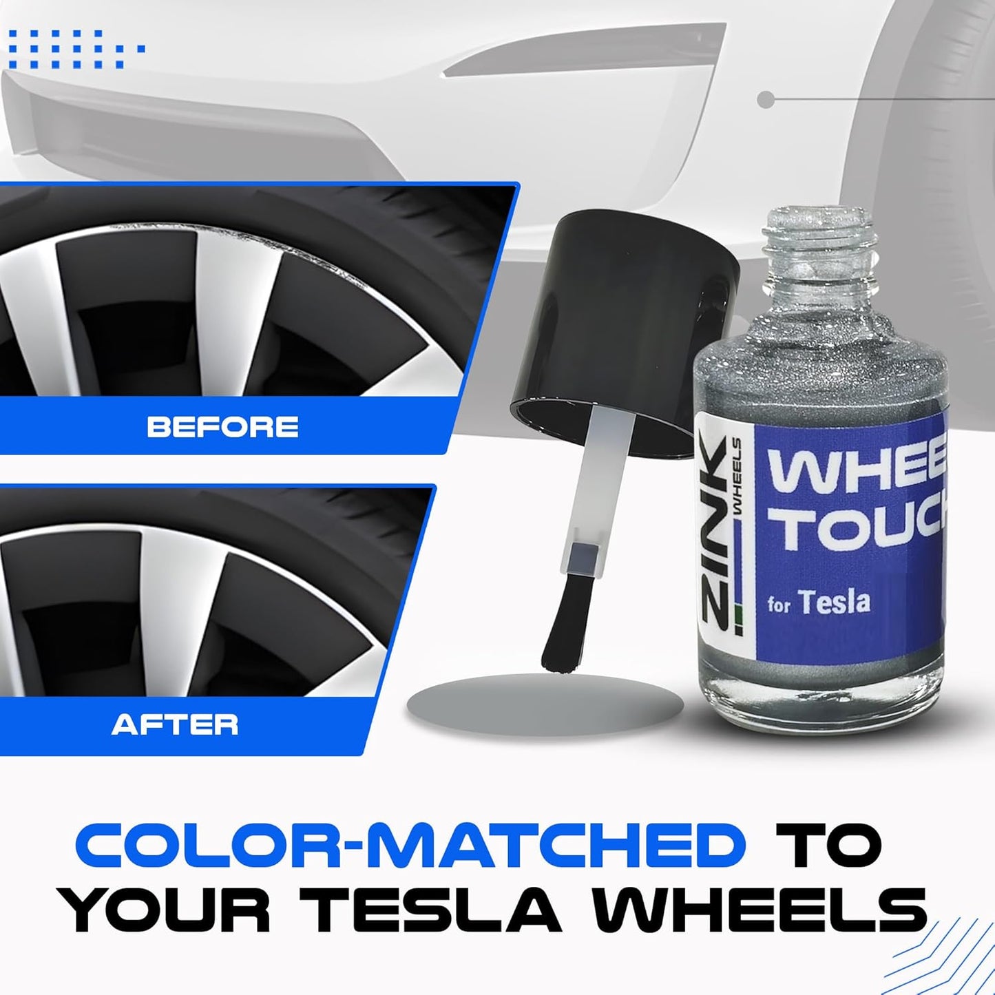 Premium Tesla Wheel Curb Rash Repair Kit for Model 3 19-inch Silver Nova Rims - DIY Kit with Color-matched Touch Up Paint - Made in USA