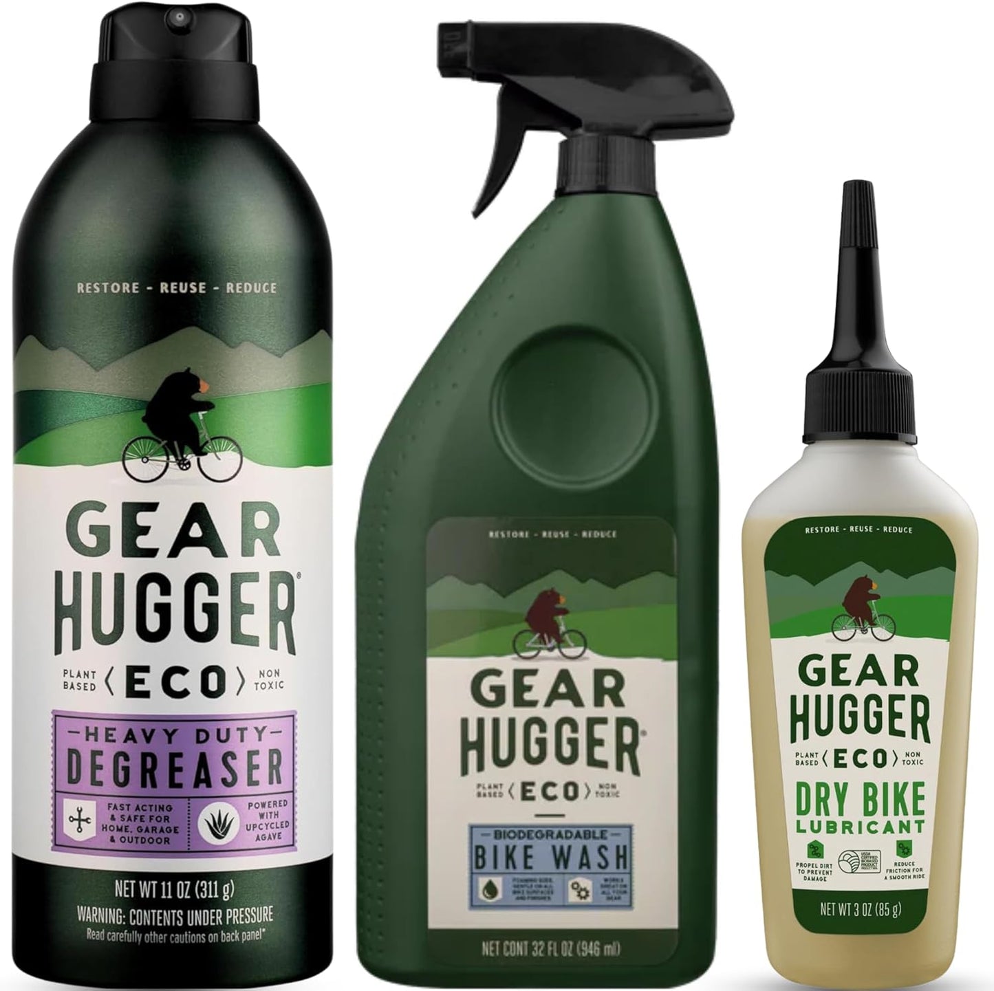 Bike Bundle - Bike Wash, Degreaser & Bike Lubricant (3 Pack) - Eco-Friendly & Biodegradable - All-in-One Bike Cleaner, Chain Degreaser & Long-Lasting Plant-Based Lubricant for All Bikes