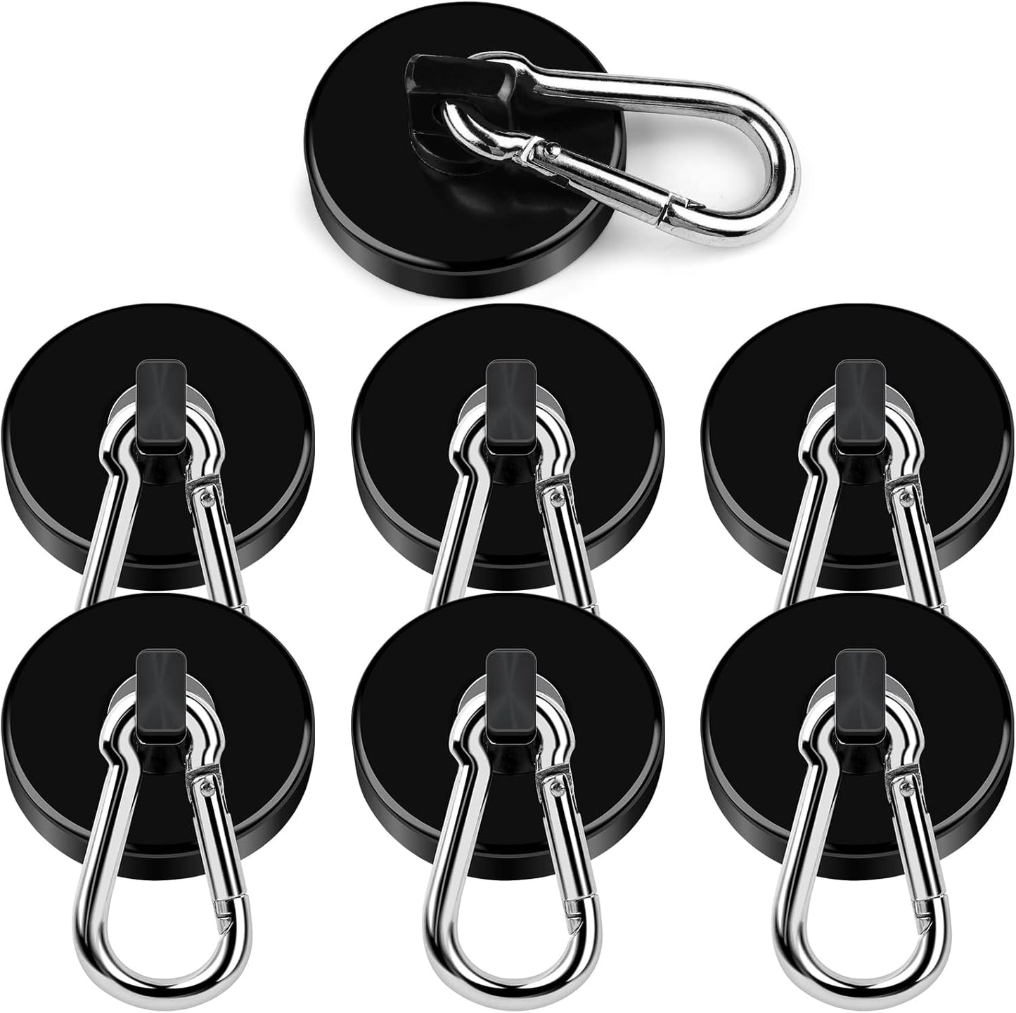 DIYMAG Black Magnetic Hooks, 110LBS Strong Heavy Duty Neodymium Magnet Hooks with Swivel Carabiner Hook, Great for Your Refrigerator and Other Magnetic Surfaces, Pack of 7