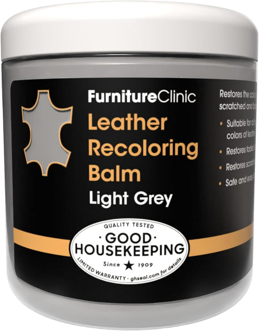The Original Leather Recoloring Balm by Furniture Clinic - Light Grey Leather Dye for Furniture, Couches & Car Seats - Restore Scratched, Faded, & Damaged Surfaces