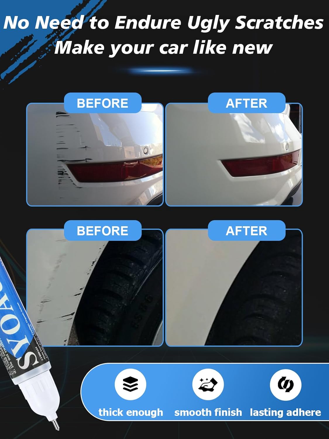 SYOAUTO White Touch Up Paint for Cars, White Car Touch up Paint White Auto Paint Scratch Repair Automotive Touchup Paint Pen 2 in 1 Car Touch Up Paint 0.4 oz