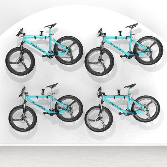 Bike Wall Mount - [4 Pack] EVA Foam Padded up to 48.5 lbs, Carbon Steel, Valve Mechanism, Heavy-Duty Adjustable Bike Wall Hanger for Road, Mountain and Hybrid Bikes, Garage & Apartment