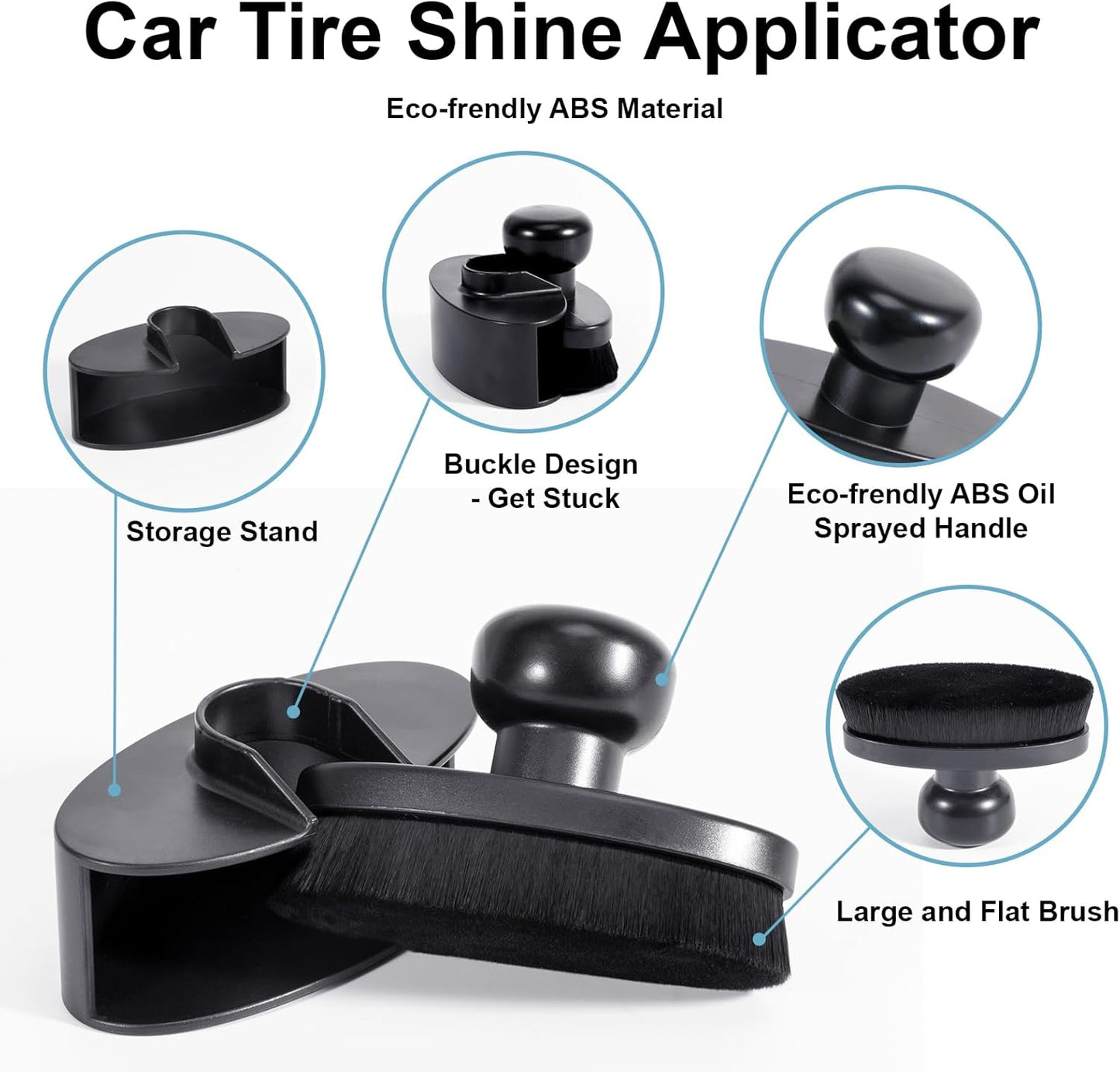 UNIMEIX Tire Shine Applicator Brush Large Vegan Oval Tire Shine Brush with Storage Stand for Vehicles Tire Shine Polish Wax and Car Wash
