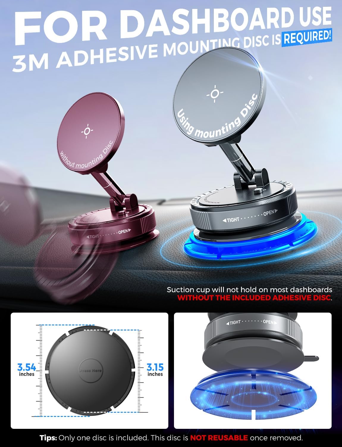 eSamcore Vacuum Magnetic Phone Holder for Car, for Magsafe Car Mount for Windshield, Foldable Stand Suction Cup for Mirror, Glass, Screen, Gym, Smooth Surfaces Compatible with iPhone