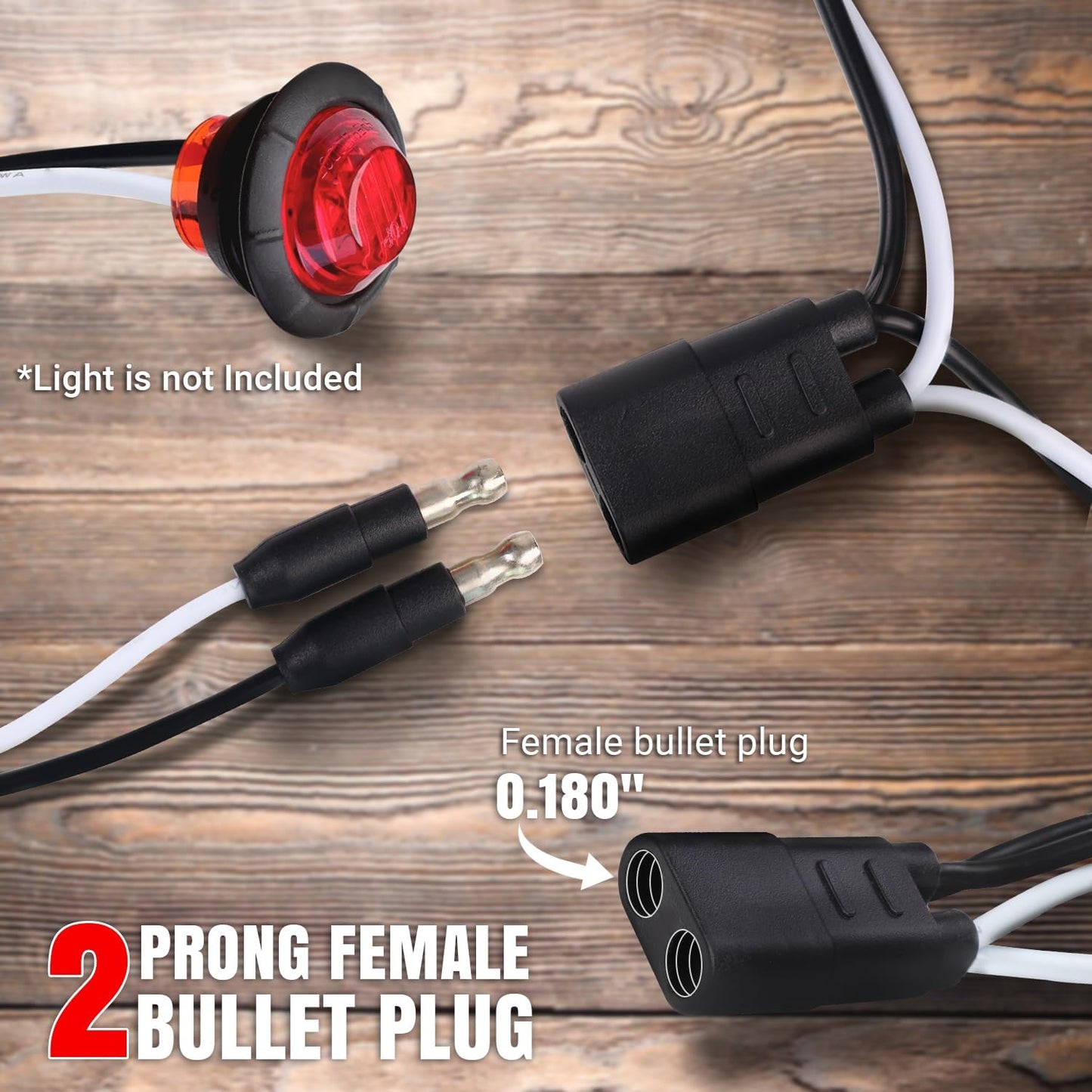 TMH 20 Count 2-Prong Wire Harness Roll Double Female Bullet Plug 18 Gauge - 6.5" Spacing for LED Marker Clearance Lights Hassle-Free Installation