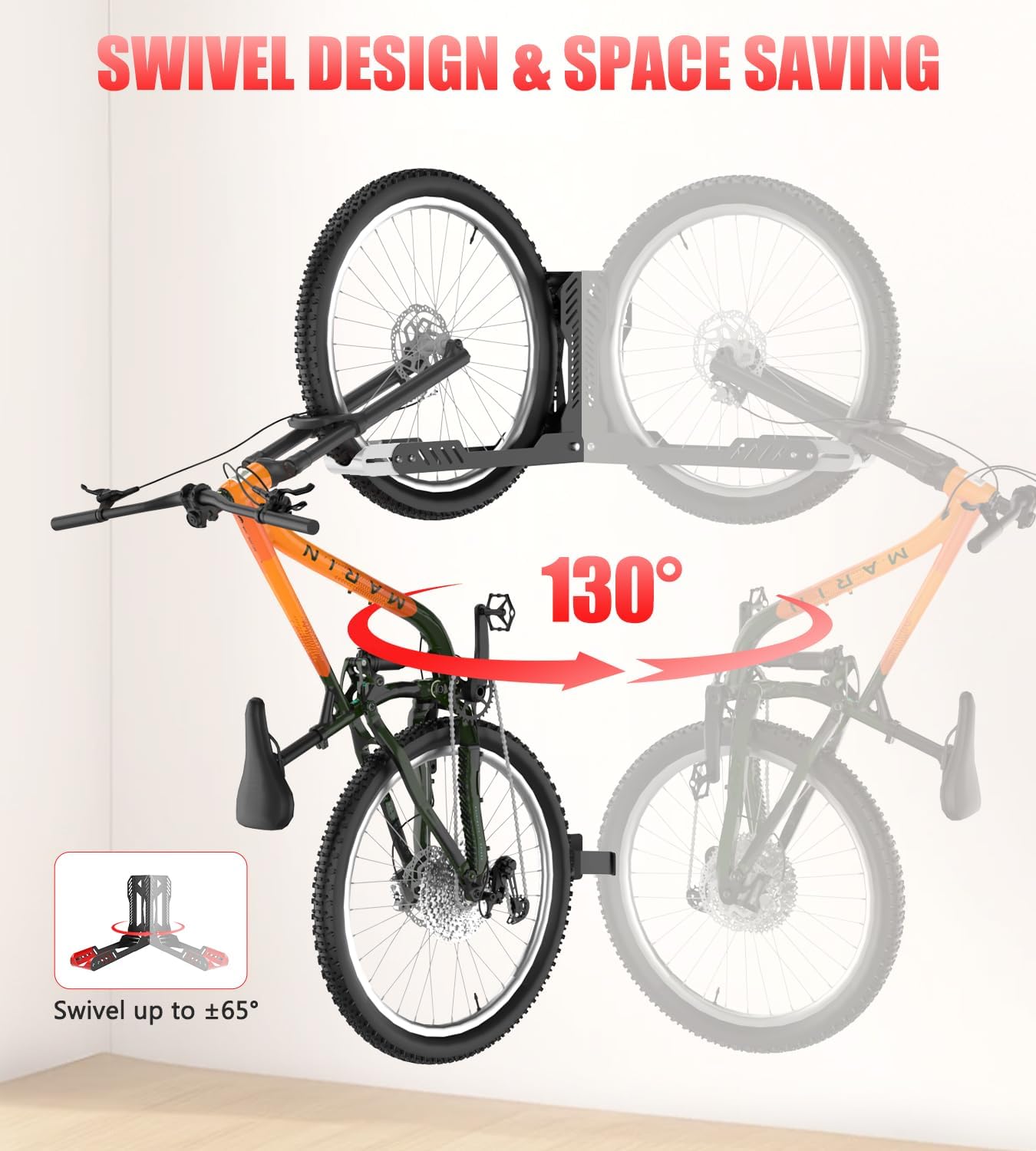 Bike Wall Mount 2 Pack Swivel Bike Rack for Garage, No Heavy Lifting Required Wall Bike Hangers Can Holds up to 77 lbs, Black